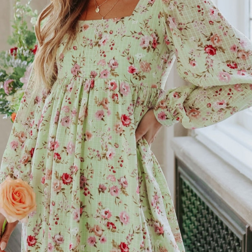 Green Babydoll Floral Dress!
